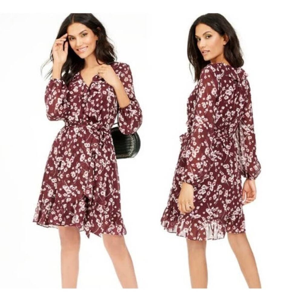 NWT I.N.C. International Concepts Floral-Print Ruffle Dress Womens' 8